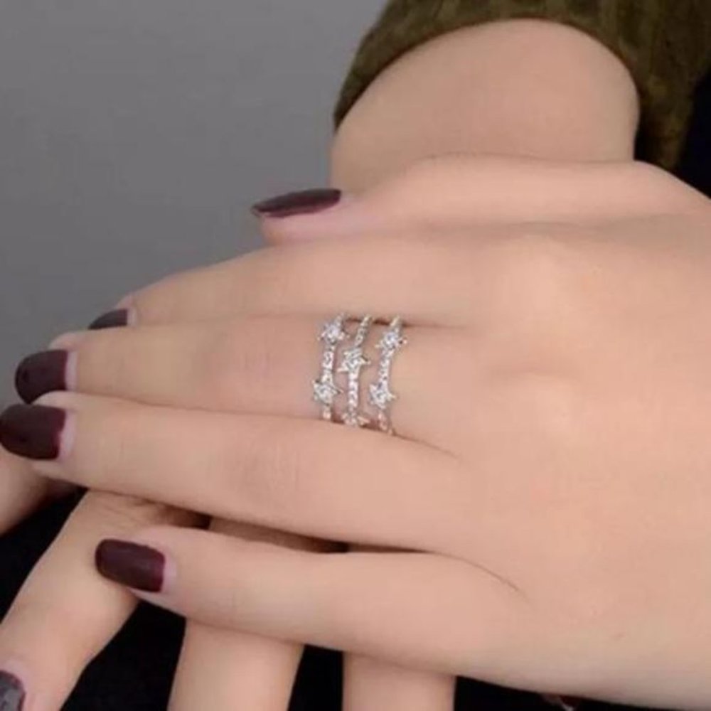 925 STERLING SILVER DIAMOND MULTI LAYER ADJUSTABLE RING, CUTE RING, SHINY RING. - Picture 3 of 5